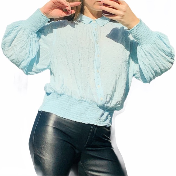 Anthro Maeve Puff Dramatic Sleeves Sky Blue Blouse - Picture 3 of 16